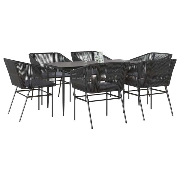 HomeDiscount-7 Piece Garden Dining Set with Cushions Black Poly Rattan Glass