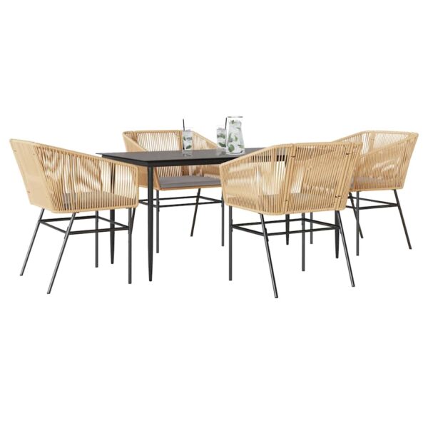 HomeDiscount-5 Piece Garden Dining Set with Cushions Brown Poly Rattan Glass