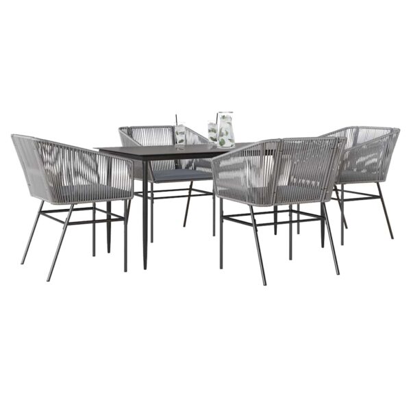 HomeDiscount-5 Piece Garden Dining Set with Cushions Grey Poly Rattan Glass