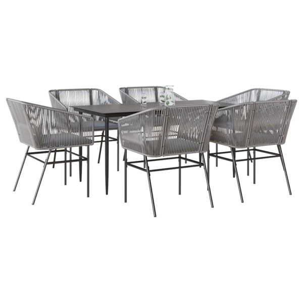 HomeDiscount-7 Piece Garden Dining Set with Cushions Grey Poly Rattan Glass