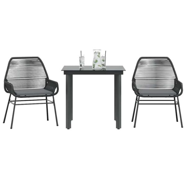 HomeDiscount-3 Piece Garden Dining Set with Cushions Black Poly Rattan Glass