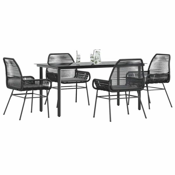 HomeDiscount-5 Piece Garden Dining Set with Cushions Black Poly Rattan Glass