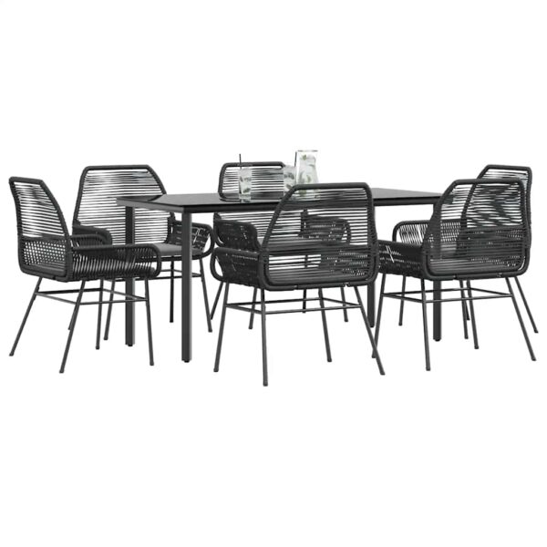 HomeDiscount-7 Piece Garden Dining Set with Cushions Black Poly Rattan Glass