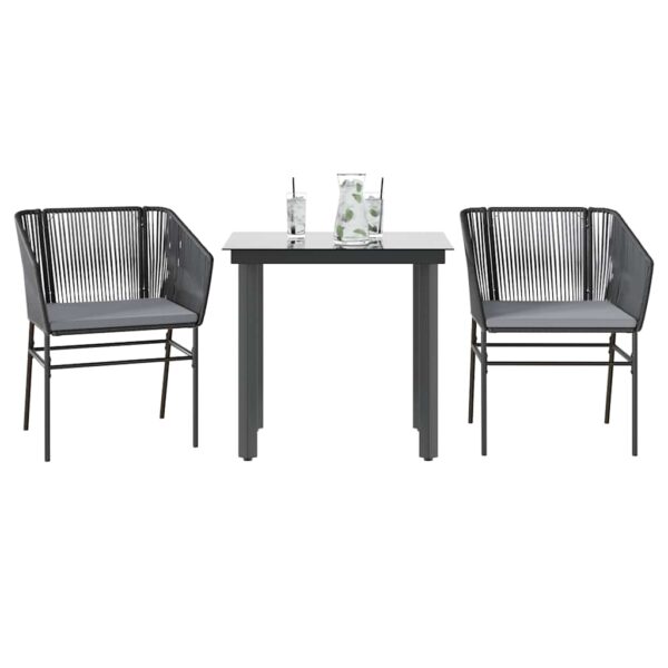 HomeDiscount-3 Piece Garden Dining Set with Cushions Black Poly Rattan Glass