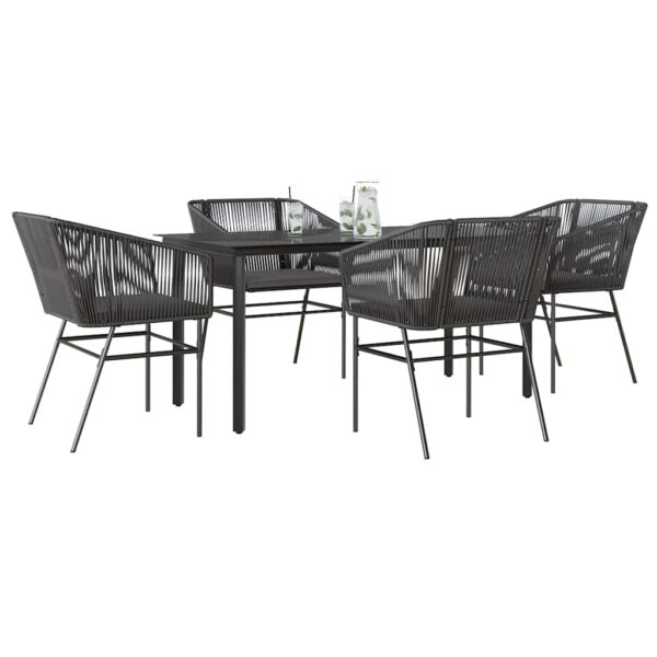 HomeDiscount-5 Piece Garden Dining Set with Cushions Black Poly Rattan Glass