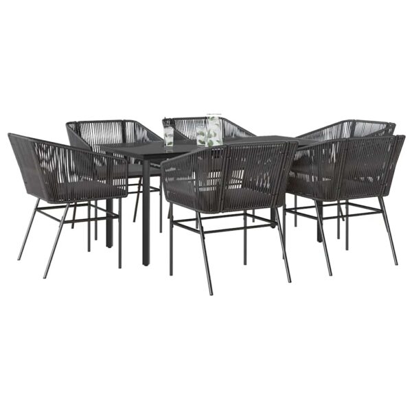 HomeDiscount-7 Piece Garden Dining Set with Cushions Black Poly Rattan Glass