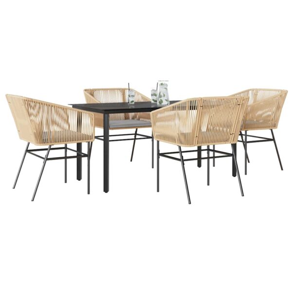 HomeDiscount-5 Piece Garden Dining Set with Cushions Brown Poly Rattan Glass