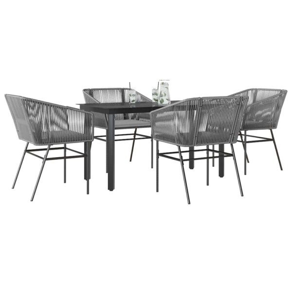 HomeDiscount-5 Piece Garden Dining Set with Cushions Grey Poly Rattan Glass