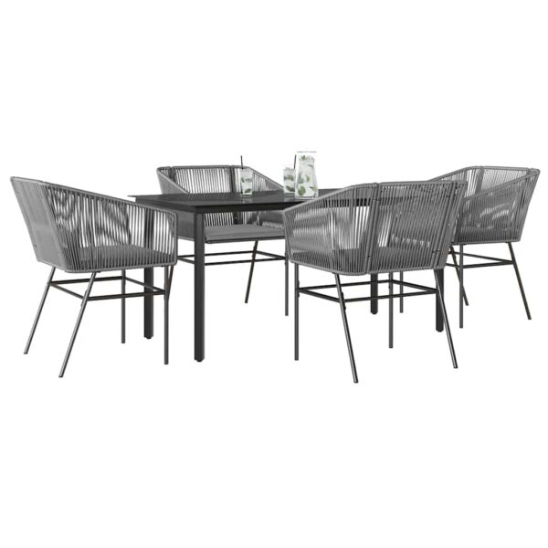 HomeDiscount-5 Piece Garden Dining Set with Cushions Grey Poly Rattan Glass