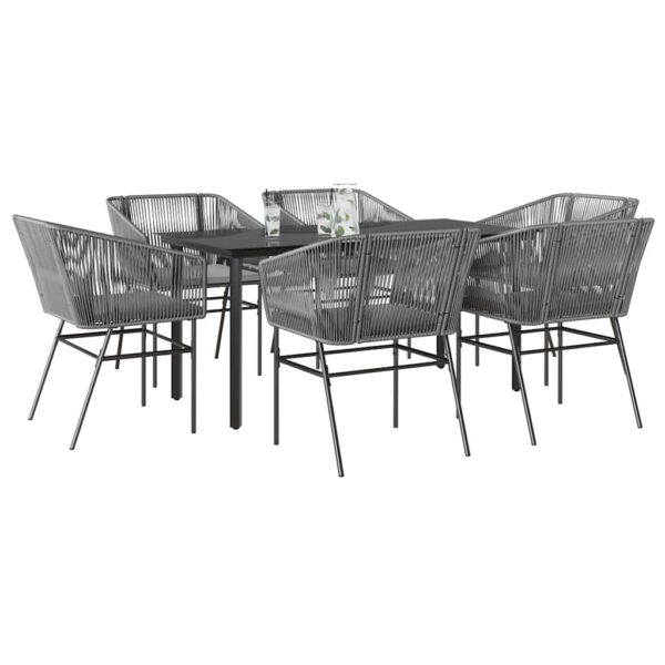 HomeDiscount-7 Piece Garden Dining Set with Cushions Grey Poly Rattan Glass