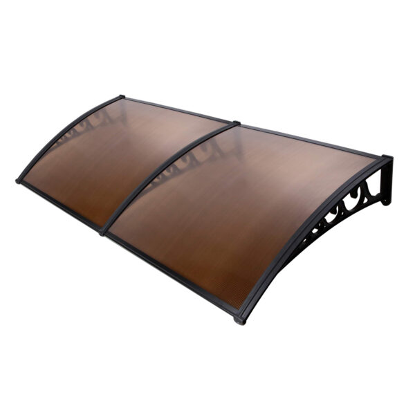 HomeDiscount-Window Door Awning 1mx2.4m Brown Hollow Sheet Plastic Frame