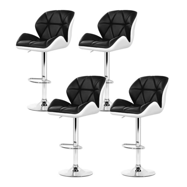 HomeDiscount-4x Bar Stools Gas Lift Padded Leather Black & White