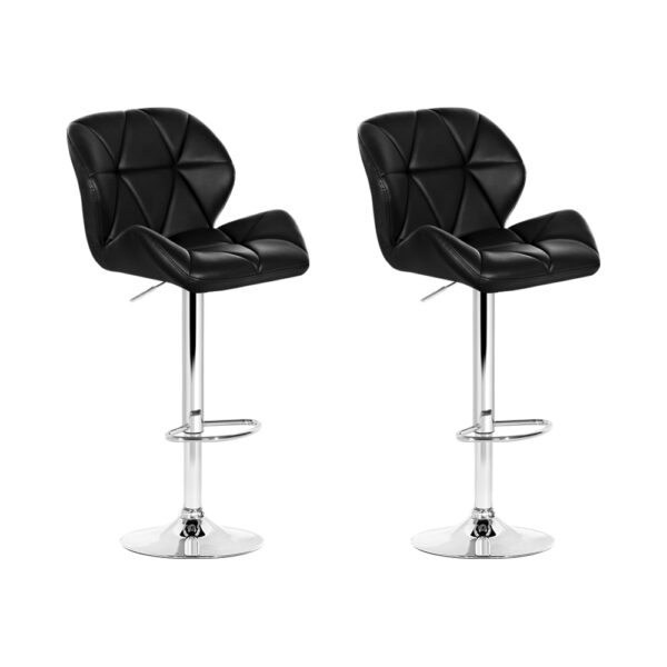 HomeDiscount-2x Bar Stools Gas Lift Padded Leather Black