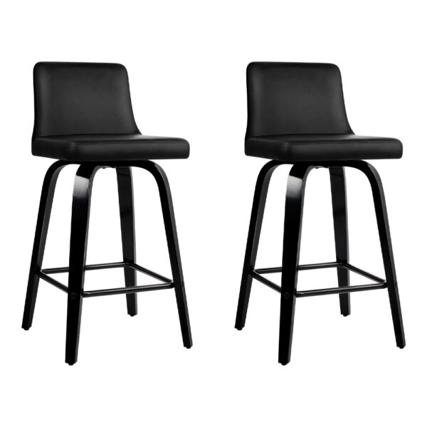 HomeDiscount-Bar Stools Kitchen Leather Barstools Swivel Wooden Chairs X2