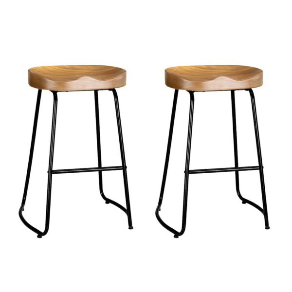 HomeDiscount-2x Bar Stools Tractor Seat 65cm Wooden