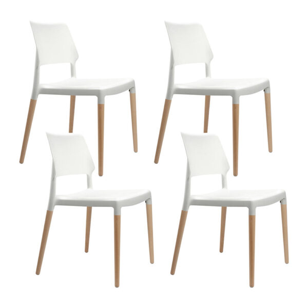 HomeDiscount-Dining Chairs Set of 4 Plastic Wooden Stackable White