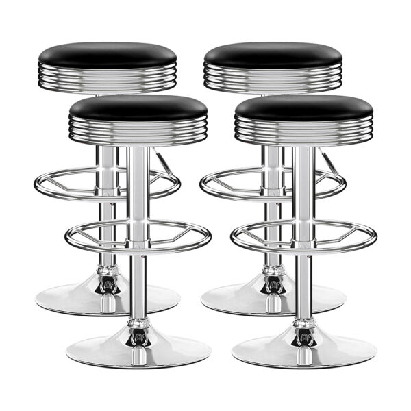 HomeDiscount-4x Bar Stools Leather Padded Gas Lift Silver