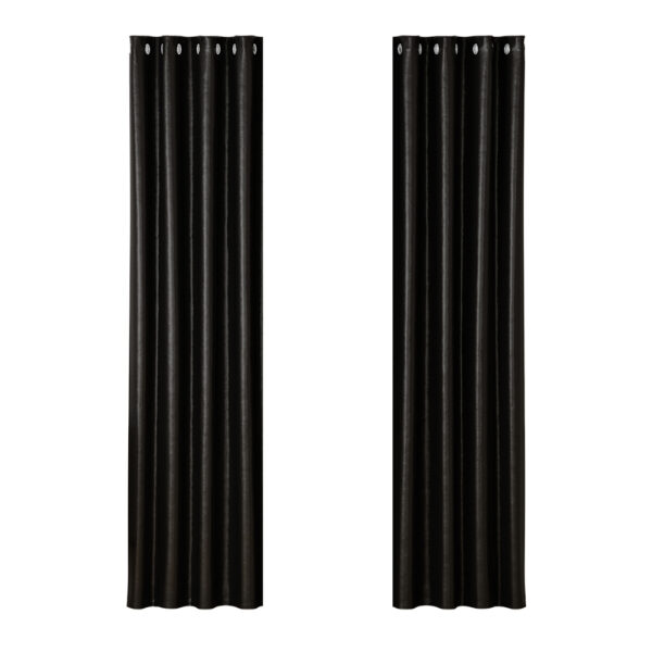 HomeDiscount-2X Blockout Curtains Eyelet 140x230cm Black Shine