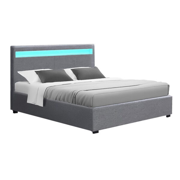 HomeDiscount-Bed Frame Double Size LED Gas Lift Grey COLE