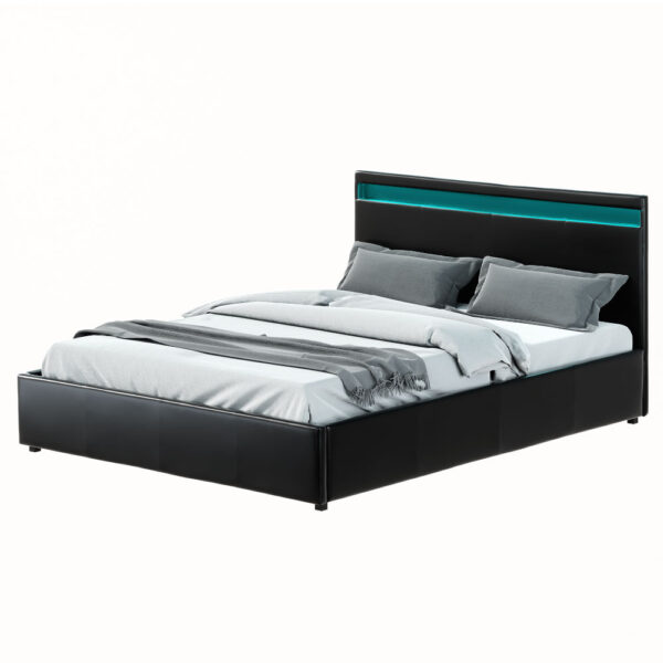 HomeDiscount-Bed Frame Queen Size LED Gas Lift Black COLE