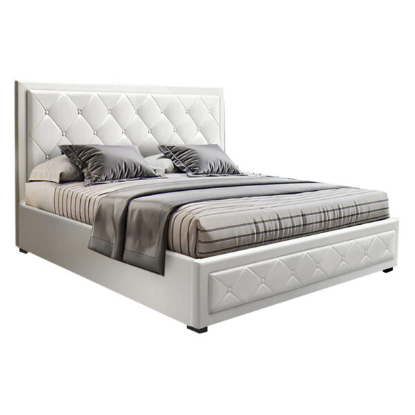 HomeDiscount-Bed Frame Double Size Gas Lift White TIYO