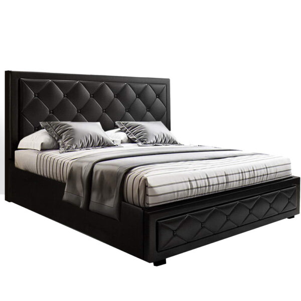 HomeDiscount-Bed Frame Double Size Gas Lift Black TIYO