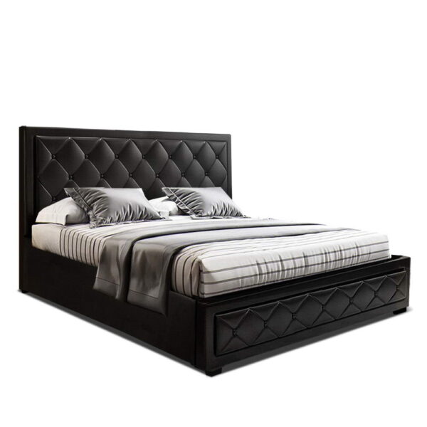 HomeDiscount-Bed Frame Queen Size Gas Lift Black TIYO