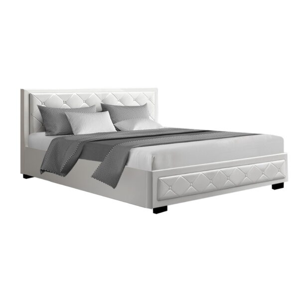 HomeDiscount-Bed Frame King Size Gas Lift White TIYO