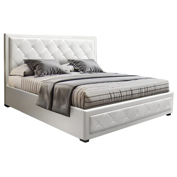 HomeDiscount-Bed Frame Queen Size Gas Lift White TIYO