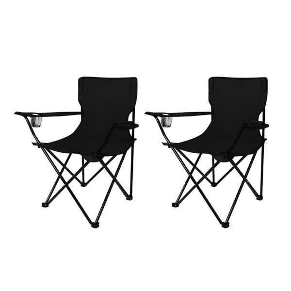 HomeDiscount-2Pcs Camping Chairs Folding Arm Black