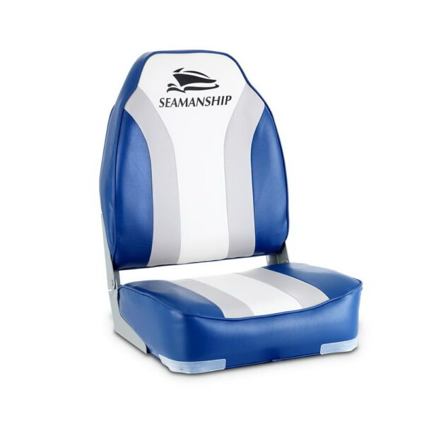 HomeDiscount-2X Folding Boat Seats Marine Seat Swivel High Back 12cm Padding Blue