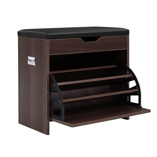 HomeDiscount-Shoe Rack Cabinet Bench 3-tier 15 Pairs Walnut