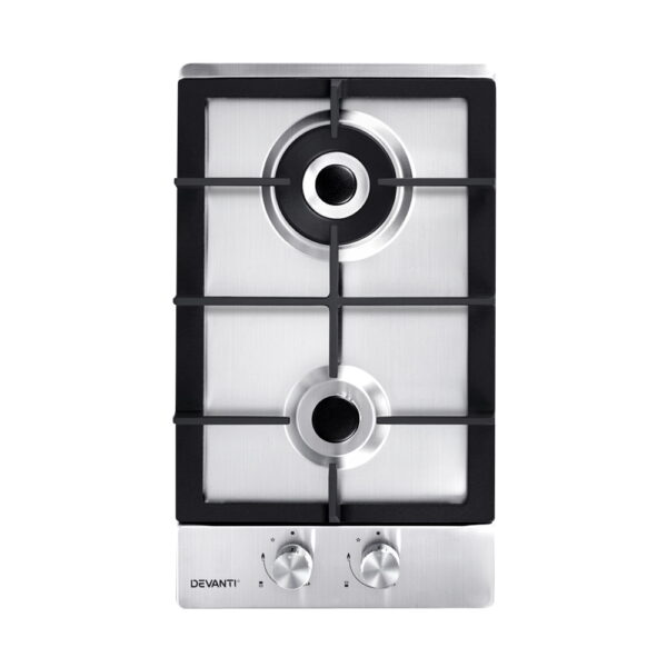 HomeDiscount-Gas Cooktop 30cm 2 Burner Silvir