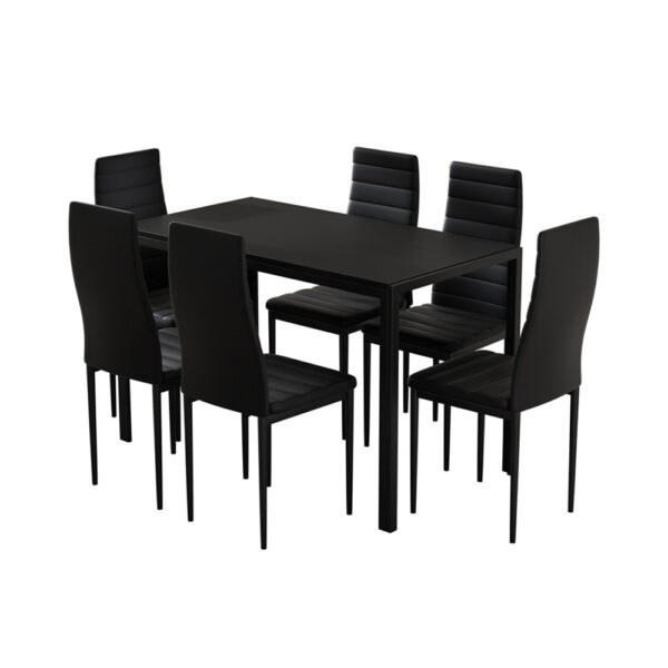 HomeDiscount-Dining Chairs and Table Dining Set 6 Chair Set Of 7 Black