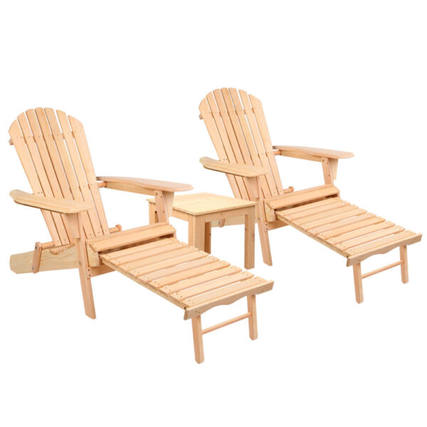 HomeDiscount-3PC Adirondack Outdoor Table and Chairs? Wooden Sun Lounge Beach Patio Natural