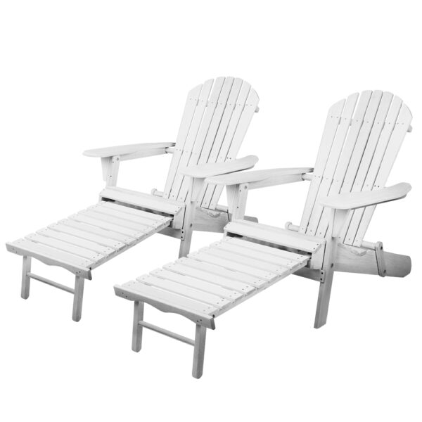 HomeDiscount-2PC Adirondack Outdoor Chairs Wood Foldable Sun Lounge Patio Furniture