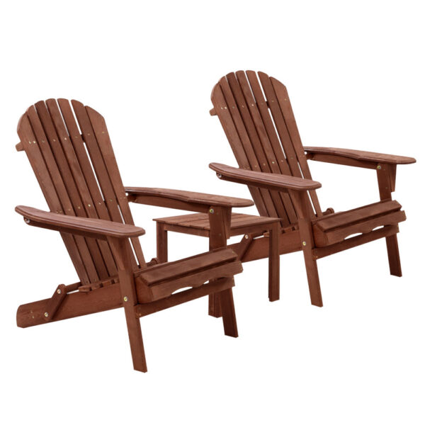 HomeDiscount-3PC Adirondack Outdoor Table and Chairs Wooden Foldable Beach Chair Brown