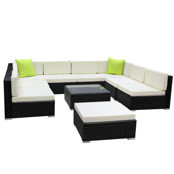 HomeDiscount-10-Piece Outdoor Sofa Set Wicker Couch Lounge Setting 9 Seater