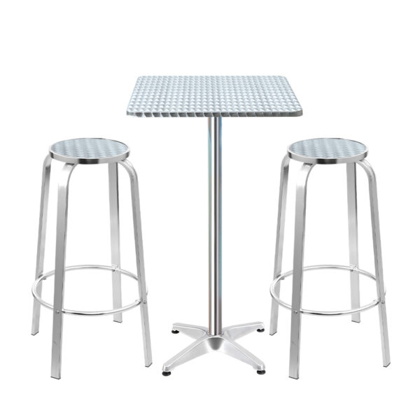 HomeDiscount-3-Piece Outdoor Bar Set Bistro Table Stools Adjustable Square Cafe