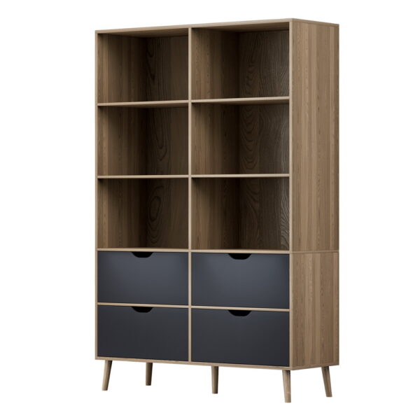 HomeDiscount-Bookshelf with 4 Drawers - MITZI Oak and Blue