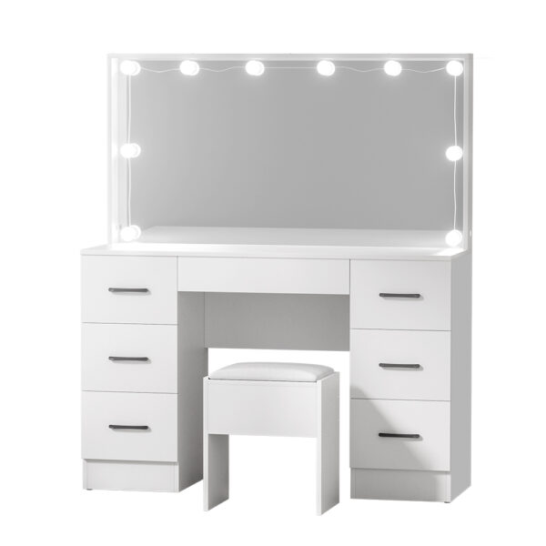 HomeDiscount-Dressing Table Set Stool 10 Led Bulbs White Debbie