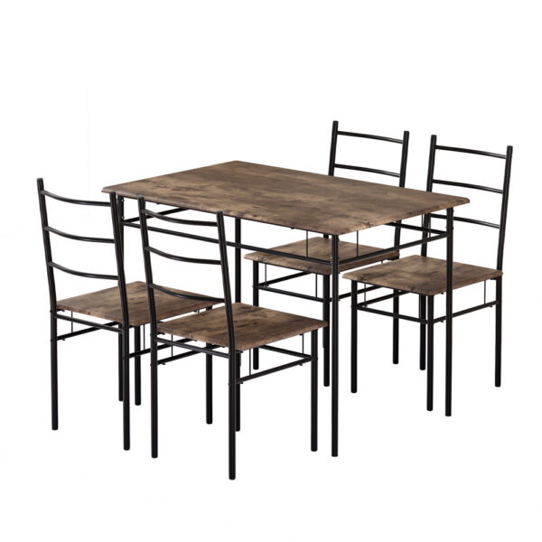 HomeDiscount-Dining Table and Chairs Set 5PCS Industrial Wooden Metal Desk Walnut