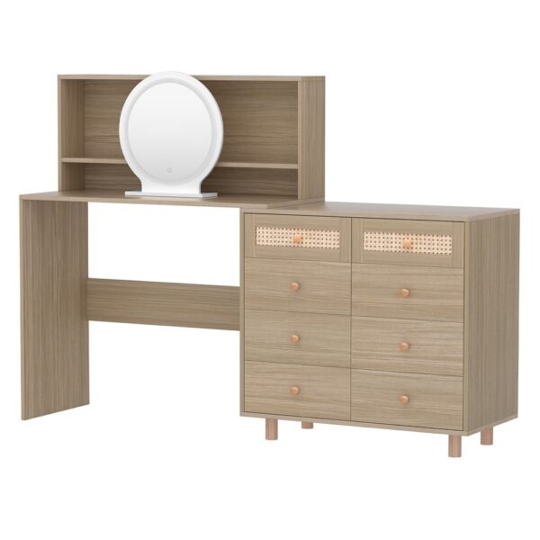 HomeDiscount-Dressing Table Set Stool LED Mirror Pine