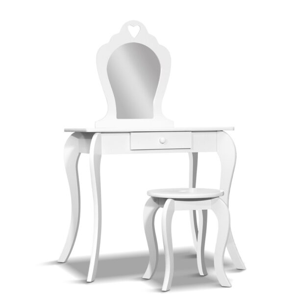 HomeDiscount-Kids Dressing Table Stool Set Vanity Mirror Princess Children Makeup White