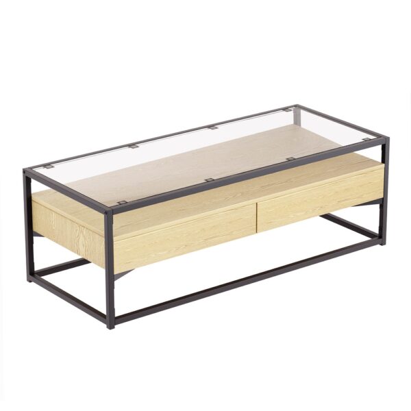 HomeDiscount-Coffee Table 2 Drawers Glass Tabletop Pine