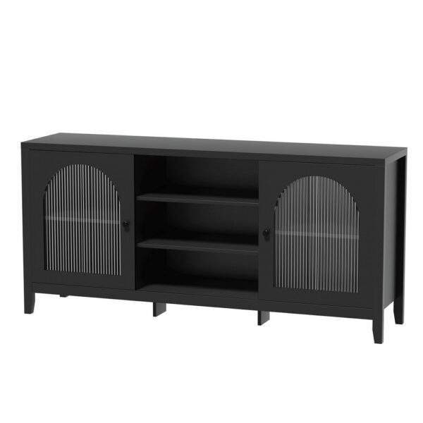 HomeDiscount-Buffet Sideboard Shelves Double Doors - Black