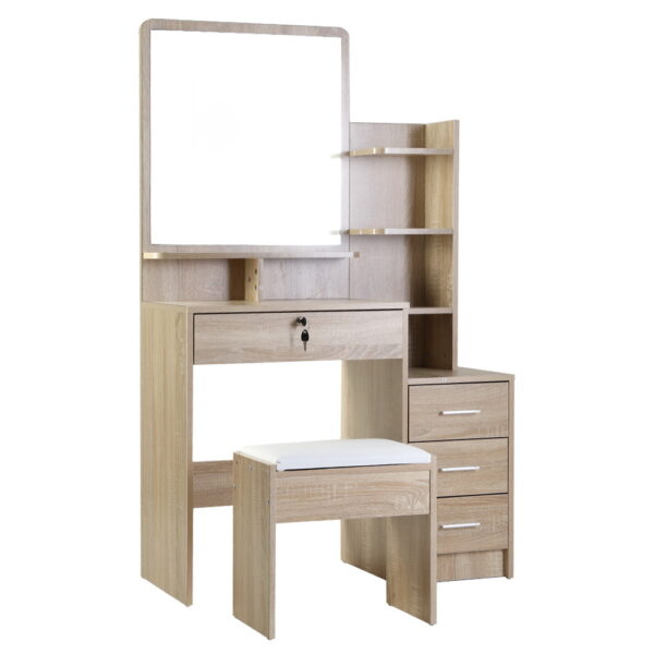 HomeDiscount-Dressing Table Stool Set 4 Drawers Oak