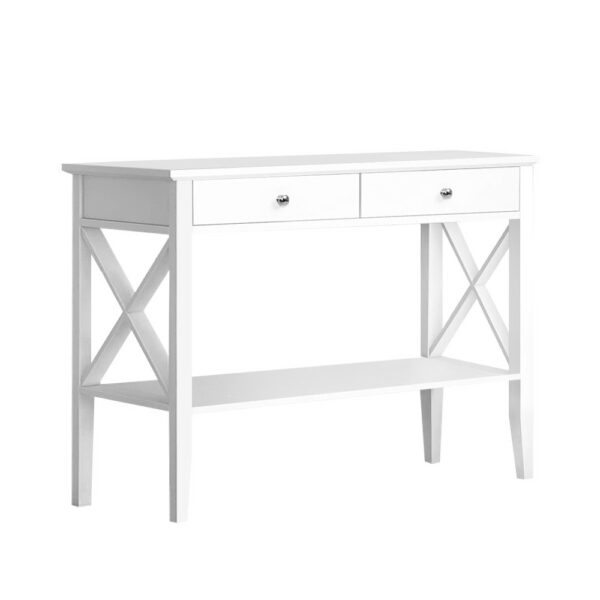 HomeDiscount-Console Table 2 Drawers 100CM White Chole