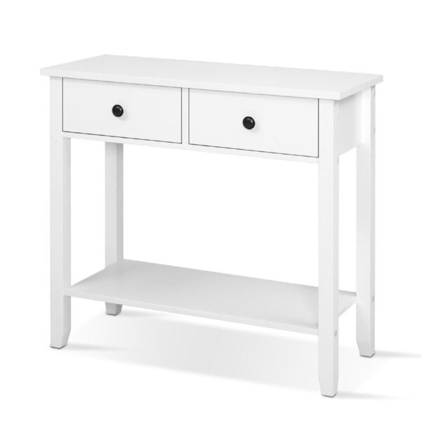 HomeDiscount-Console Table 2 Drawers 80CM White Chole