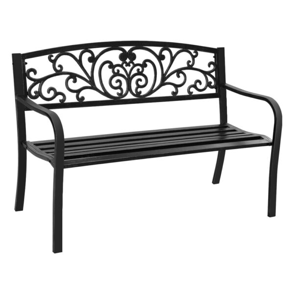 HomeDiscount-Outdoor Garden Bench Seat Steel Outdoor Furniture 3 Seater Park Black